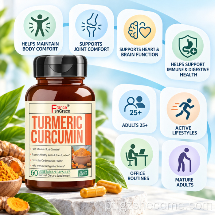 Shecome Cúrcuma Cápsulas de Curcumina Suporte para o Cérebro Articular